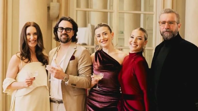 Zľava Alexandra a Tibor Vincze, Iryna, Dominika Cibulková a Michal Navara na oslave dcérky Ninky. 