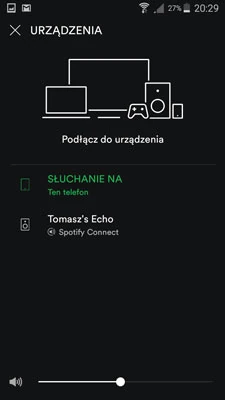 Posiadacze abonamentu Premium w Spotify mogą wybrać Echo jako głośnik w aplikacji Spotify.