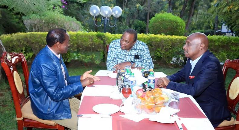 Wiper party leader Kalonzo Musyoka when he hosted President Uhuru Kenyatta and Baringo Senator Gideon Moi at his Karen residence on March 18, 2022