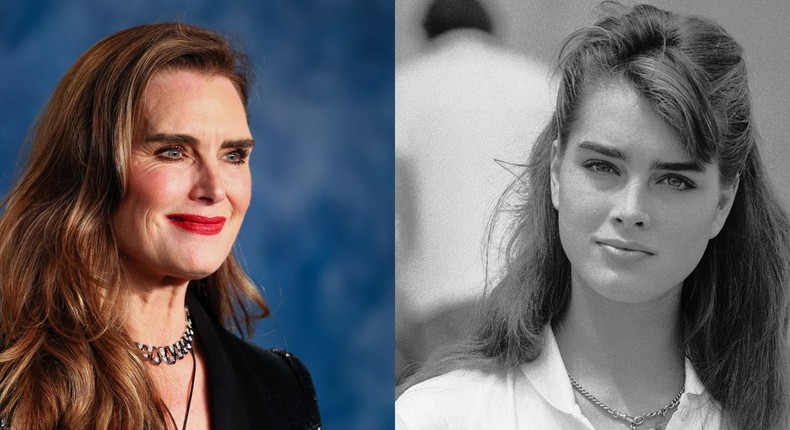 Brooke Shields in 2023 and 1983.Leon Bennett/FilmMagic; Frederic GARCIA/Gamma-Rapho via Getty Images