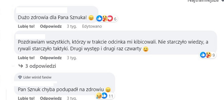 Komentarze w mediach społecznościowych teleturnieju