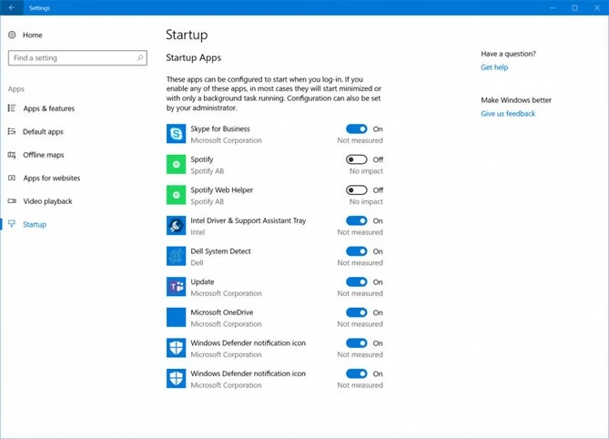 Startup w ustawieniach Windows 10 build 17017