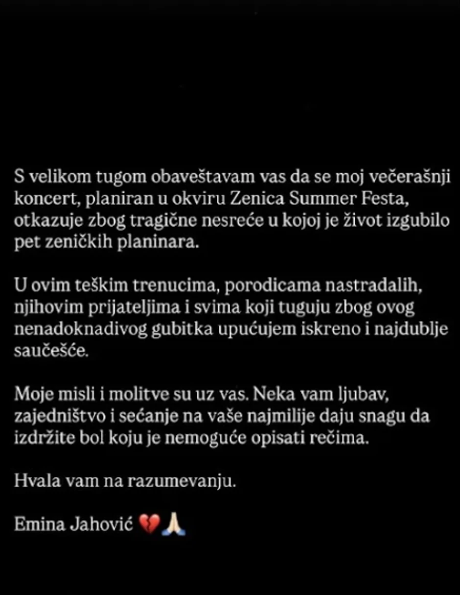 Emina Jahović otkazala koncert zbog tragedije