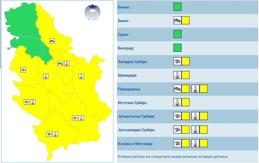 "Žuti" meteoalarm za subotu
