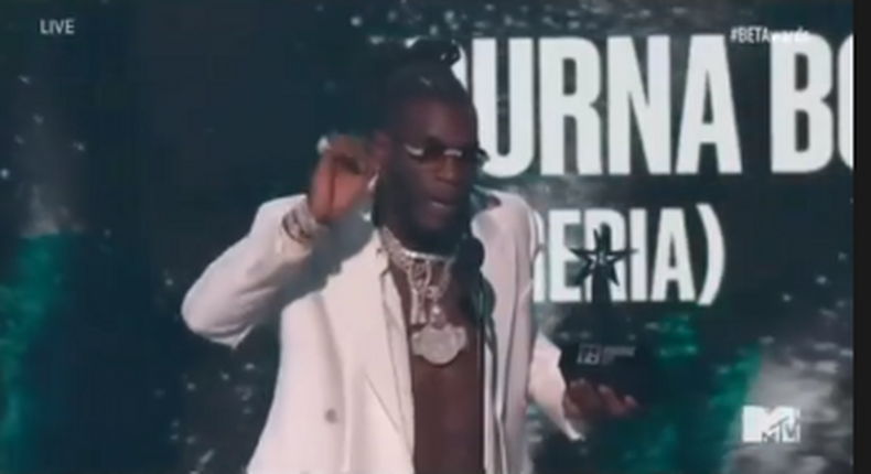 Burna Boy has won the 2021 BET Award for the Best International Act (MTV)