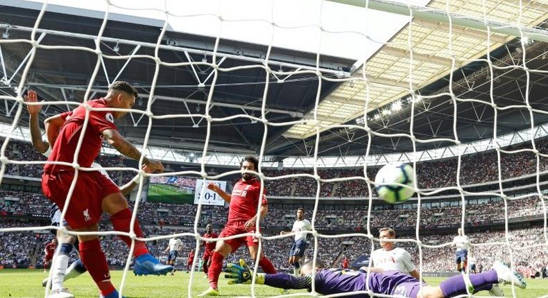 Roberto Firmino blasts Liverpool into a 2-0 lead over Tottenham at Wembley