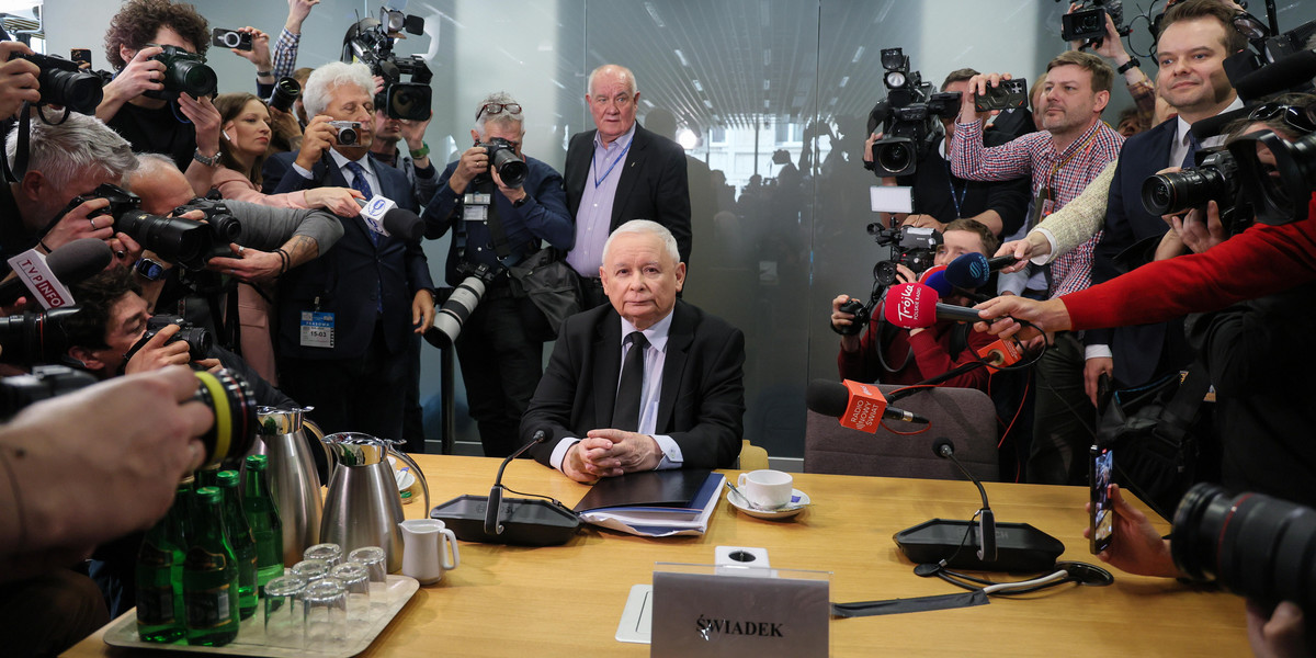 Szef PiS Jarosław Kaczyński na posiedzeniu komisji śledczej ds. Pegasusa. 15 marca 2024 r.