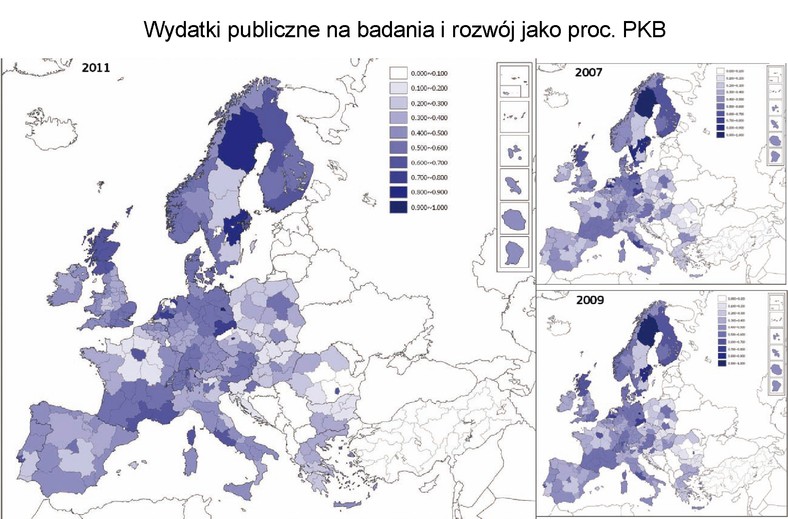 Wydatki publiczne na badania i rozwój jako proc. PKB