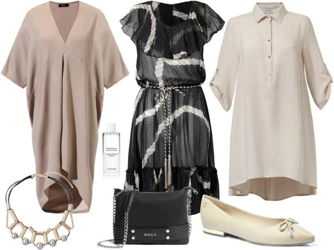 Lato w odcieniach beżu: Sukienka z dekoltem V – Boca/boca.pl, sukienka na guziki – Jelonek/Jelonek.pl, Torebka – Boca/boca.pl, buty – Caprice/Caprice.pl, sukienka – Christina Effe/www.cristinaeffe.com, dodatki – TKMAXX