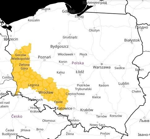 Ostrzeżenie meteorologiczne IMGW w piątek 14 sierpnia. Na żółto ostrzeżenie pierwszego stopnia.