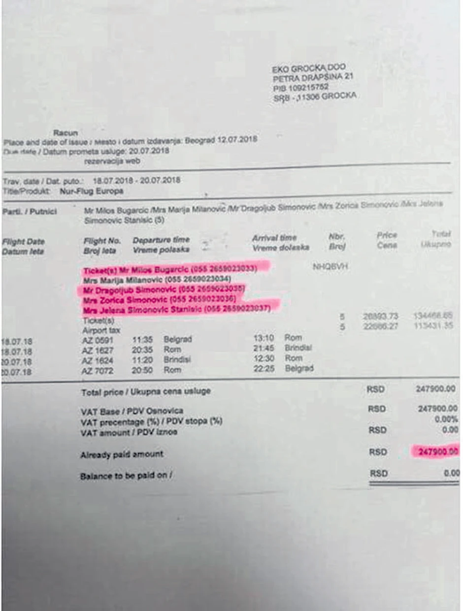 Račun za putovanje u Italiju