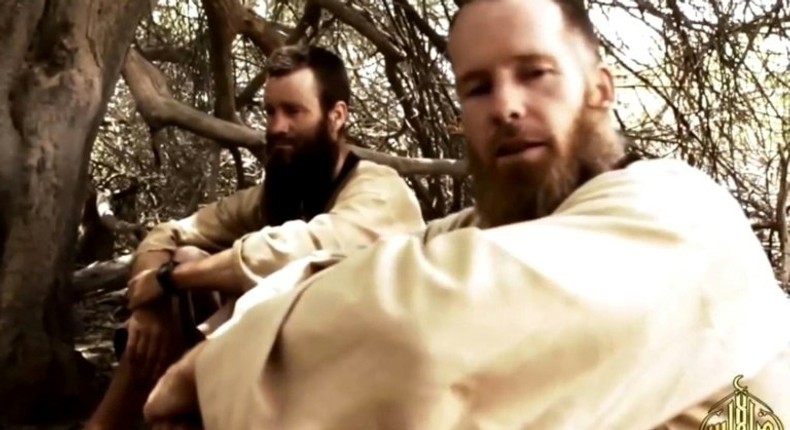 Swedish national Johan Gustafsson and Stephen were kidnapped by al-Qaeda in Mali in 2011 with a Dutchman, Sjaak Rijke. This picture comes from a purported al-Qaeda video in 2015 -- Gustafsson is seen on the left and McGown on the right