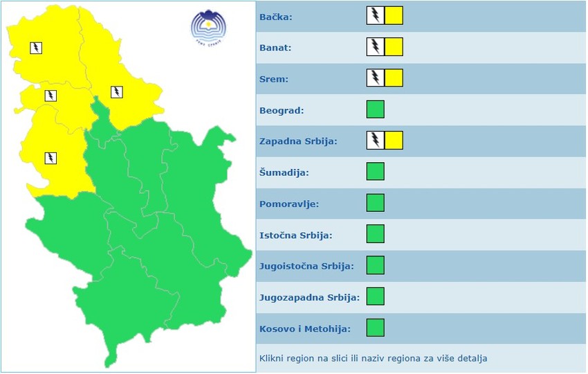 Meteoalarm za četvrtak