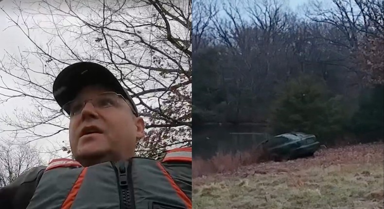 YouTuber James Hinkle made a breakthrough in a cold case by finding a submerged vehicle in a pond.James Hinkle/YouTube