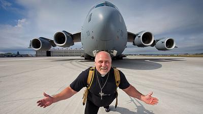 Heaviest aircraft pulled by a man, Kevin Fast,