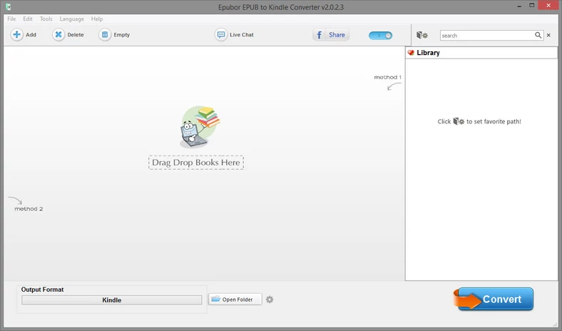 Główne okno programu do konwersji e-booków - ePub to Kindle Converter