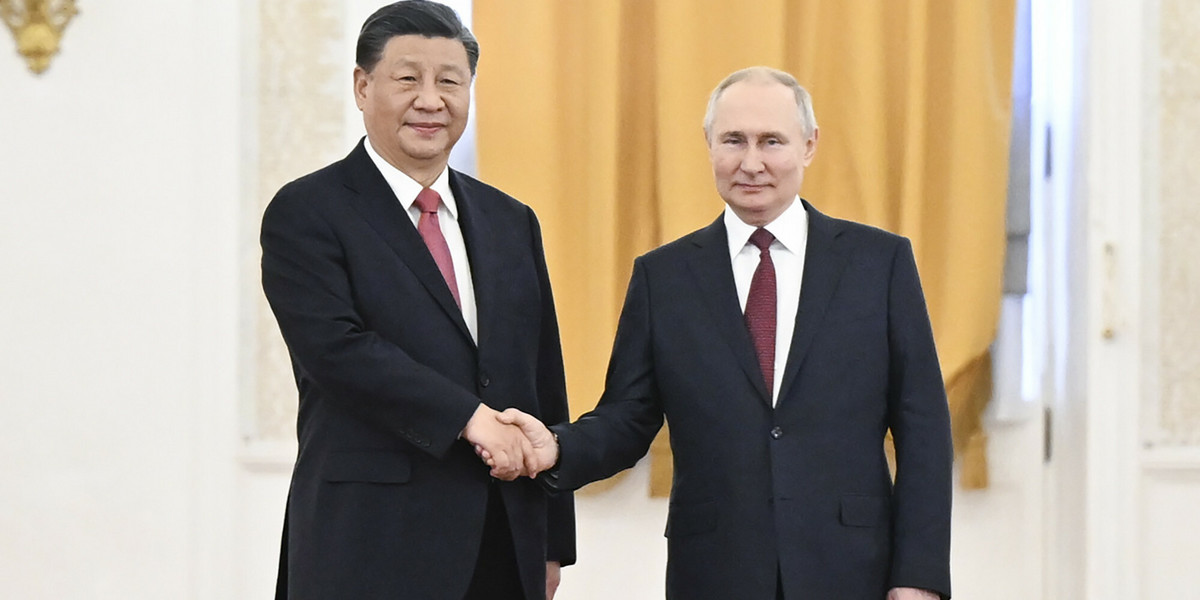 Prezydent Chin Xi Jinping i prezydent Rosji Władimir Putin na Kremlu w Moskwie, 21 marca 2023 r.