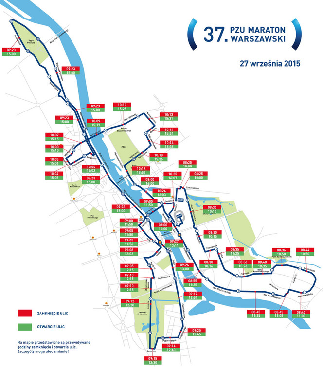 Mapa zmian organizacji w ruchu podczas maratonu