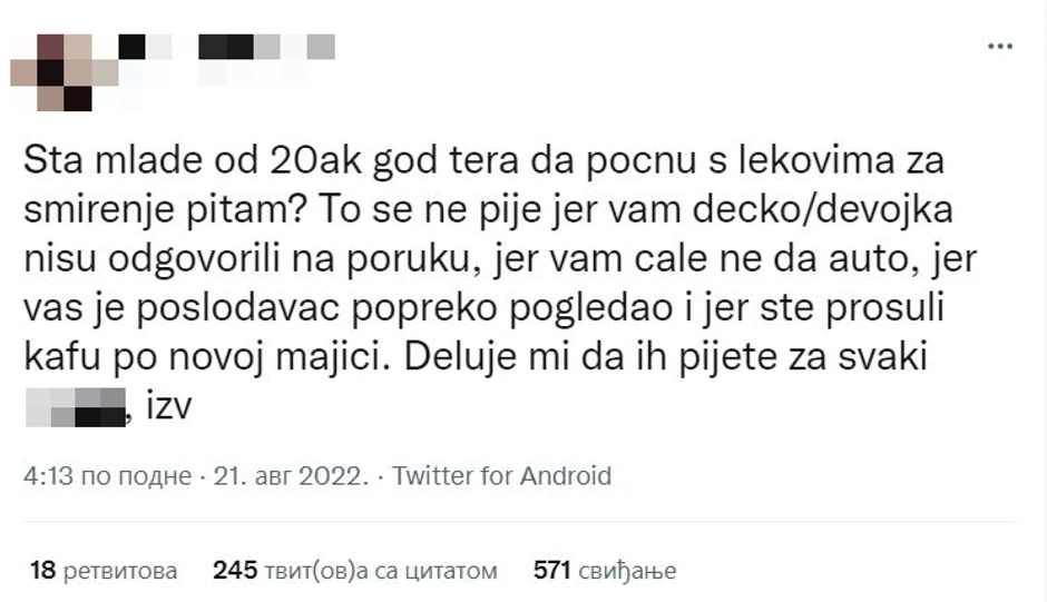 Tviter, lekovi za smirenje