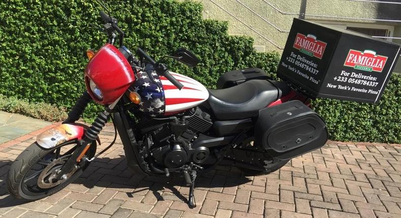 Custom-designed Harley Davidson pizza delivery motorcycles arrive in Ghana
