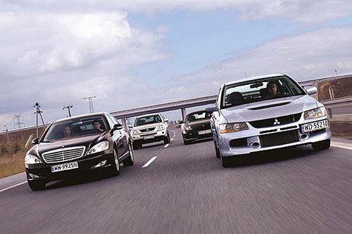 Mitsubishi Lancer Evo IX, Porsche Cayman, Mercedes klasy S, Lexus RX 400h - Jak ujarzmić 300 KM?