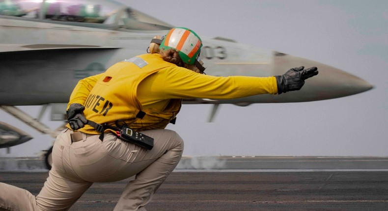 An F/A-18F Super Hornet takes flight from the USS Dwight D. Eisenhower in the Red Sea.AE3 Lauren Duval/US Navy