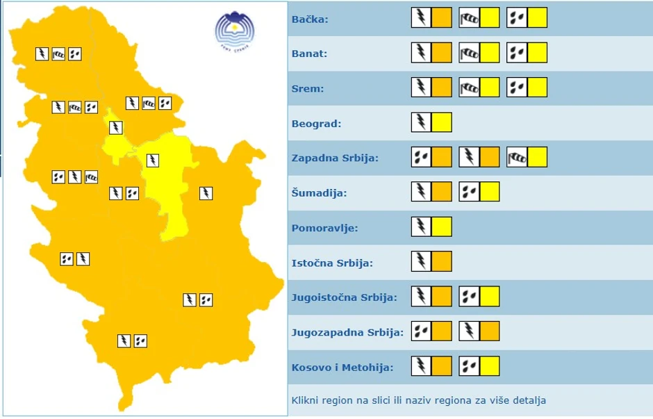 Meteoalarm za četvrtak