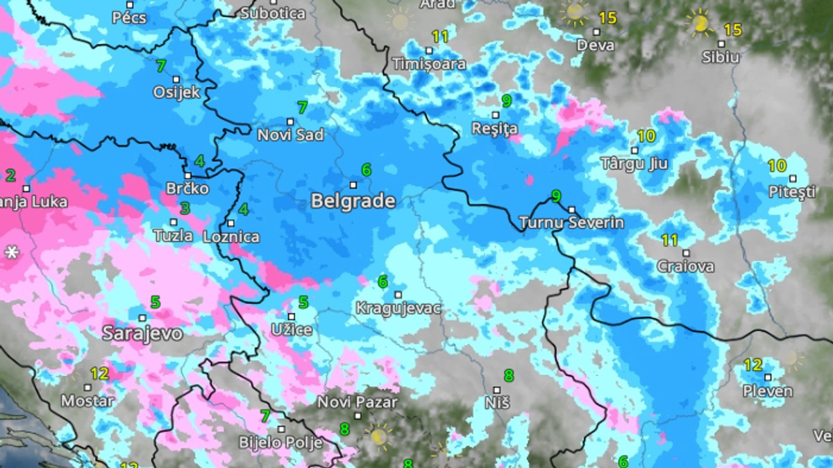 Kretanje padavina u petak u 12 časova 