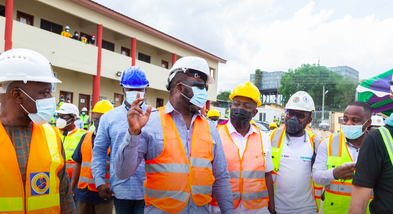 Energy Minister, Dr. Matthew Opoku Prempeh and officials from GRIDCO, ECG and MiDA inspect the ongoing project for the construction of a Bulk Supply Point (BSP) at Kasoa.