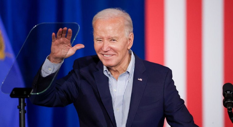 President Joe Biden smiles waves after speaking at Stupak Community Center on March 19, 2024, in Las Vegas.Ian Maule/Getty Images