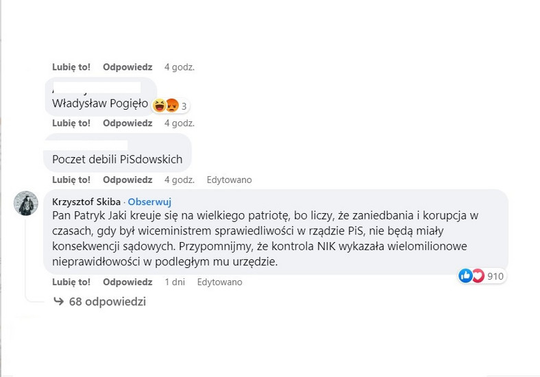 Komentarz Krzysztofa Skiby na profilu Racjonalna Polska