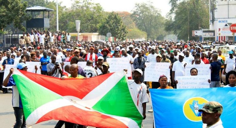 Around 1,000 people march in Bujumbura on July 30, 2016, in protest against a UN Security Council decision to send a police contingent to the violence-wracked country 
