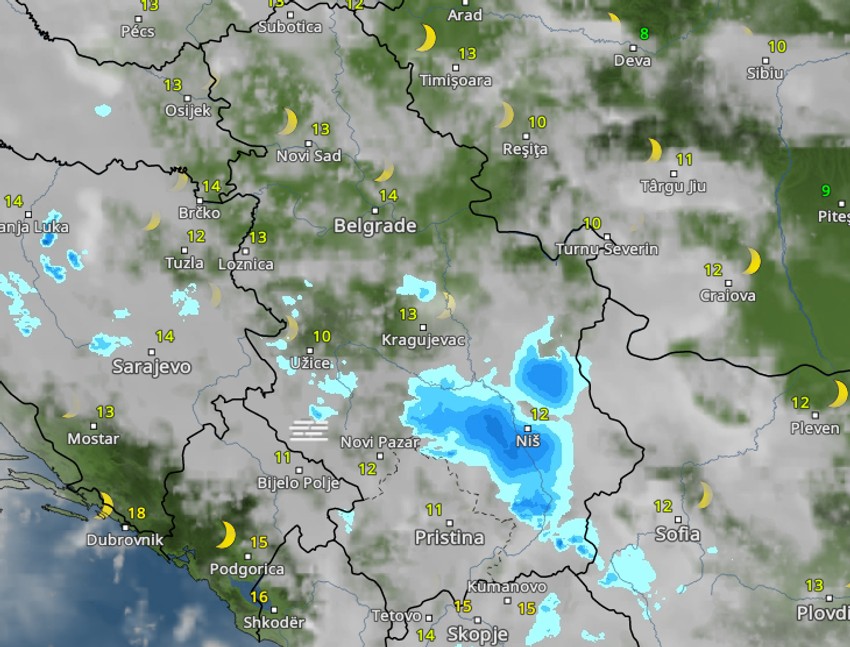 Kretanje kiše u 2 časa