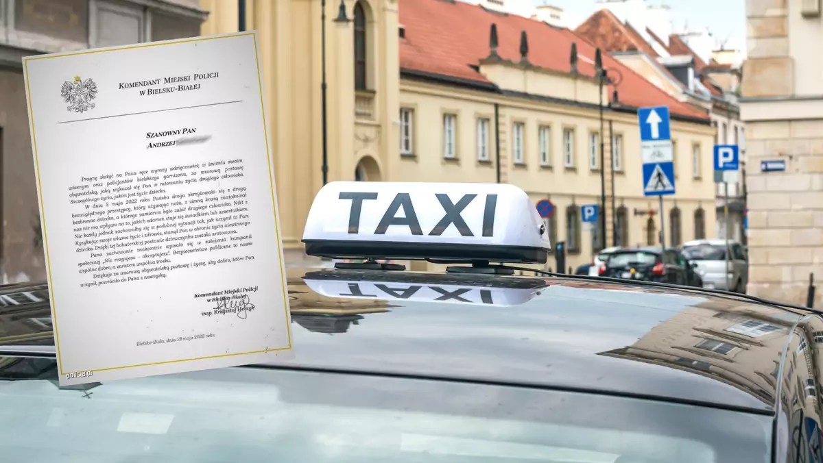 Bohaterski taksówkarz z Bielska-Białej dostał specjalne podziękowania od tamtejszych policjantów (fot. policja.pl)