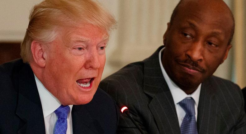President Donald Trump and Merck CEO Kenneth Frazier at a meeting with manufacturing executives in February.