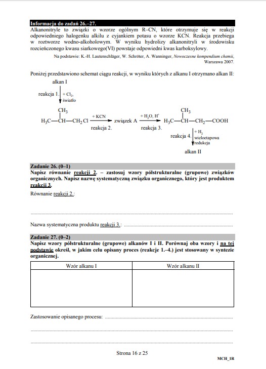 Matura z chemii - arkusz, poziom rozszerzony