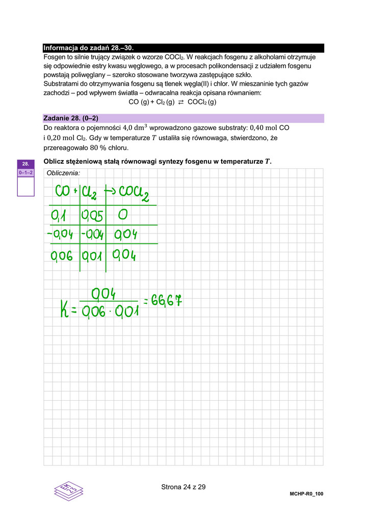 Rozszerzona matura z chemii 2023 - rozwiązanie zad. 28