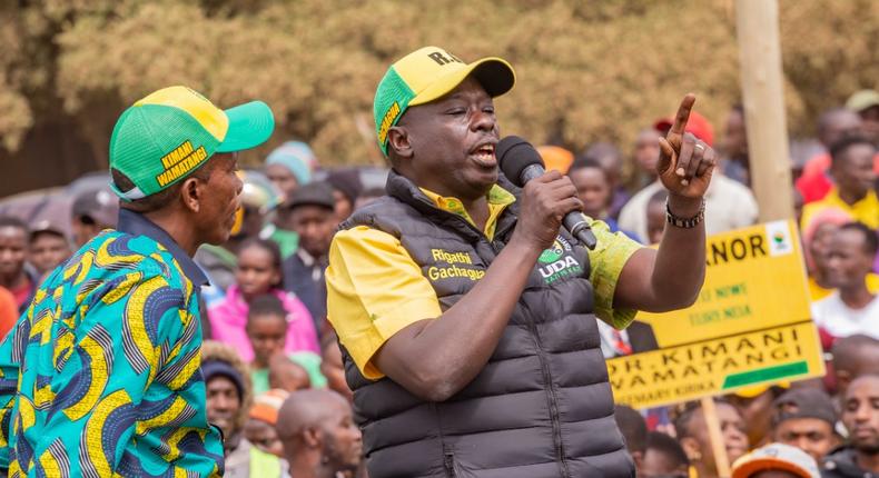 Kenya Kwanza presidential running mate Rigathi Gachagua addresses a crowd on June 17, 2022