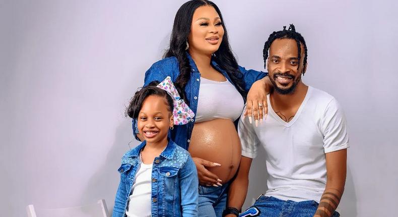 Nigerian singer 9ice, his wife Sukunmi and their daughter Mitchelle [Instagram/9iceOfficial]