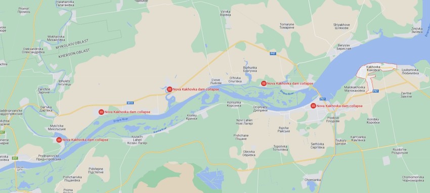 Kolaps brane Nova Kahovka na Gugl mapi