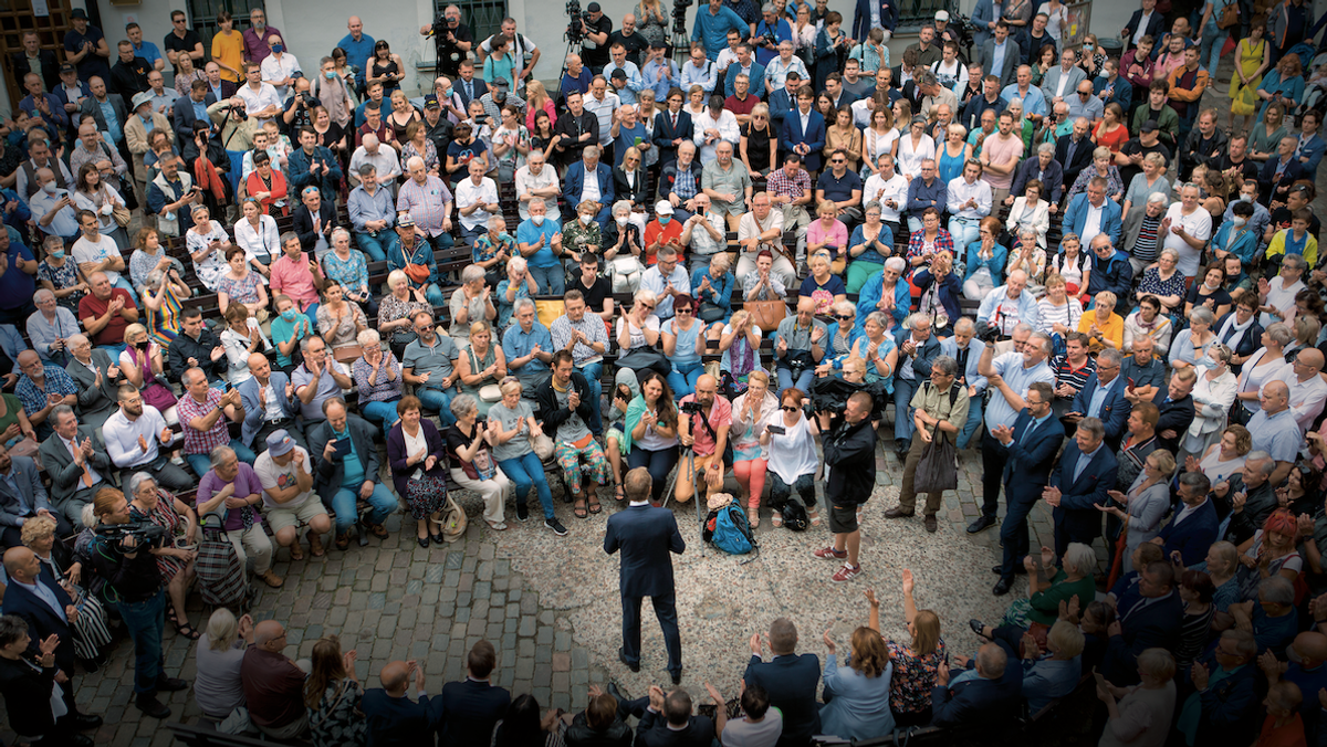 Donald Tusk, były premier i szef Rady Europejskiej, z wizytą w Szczecinie, 5 lipca 2021 r.