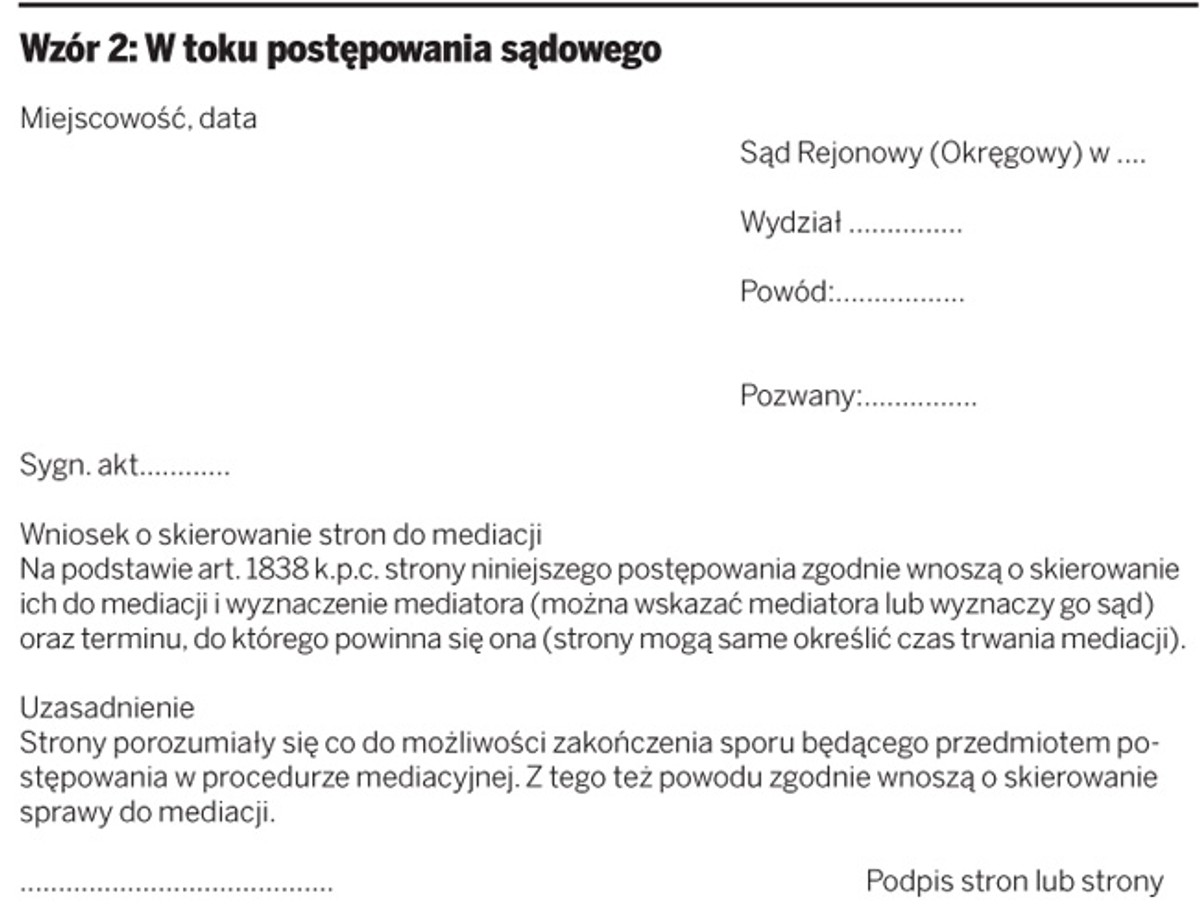 Wzór 2: W toku postępowania sądowego
