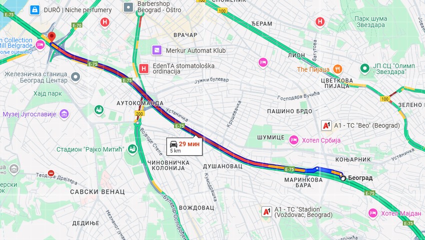 Gužve na motoputu kroz Beograd