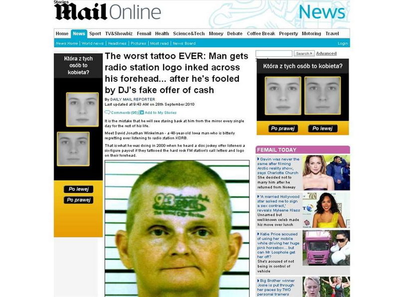 Najgorszy tatuaż świata. Na czole!