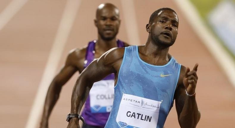 Justin Gatlin from the U.S. competes in the men's 100 meters event during the Diamond League meeting in Doha, Qatar May 15, 2015.  REUTERS/AK Bijuraj