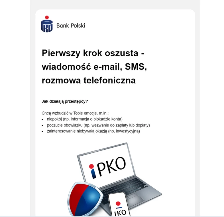 Mail od PKO BP dotyczący bezpieczeństwa