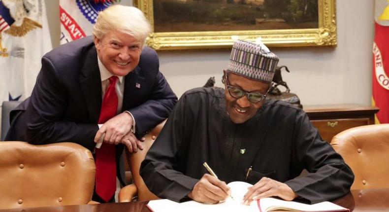 President Muhammadu Buhari and President Donald Trump at a bilateral meeting in the White House on Monday, April 30, 2018 (Presidency)