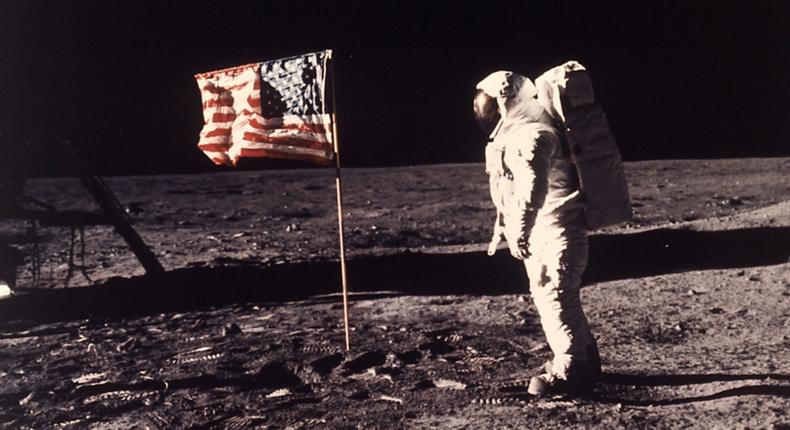 moon landing buzz aldrin us flag