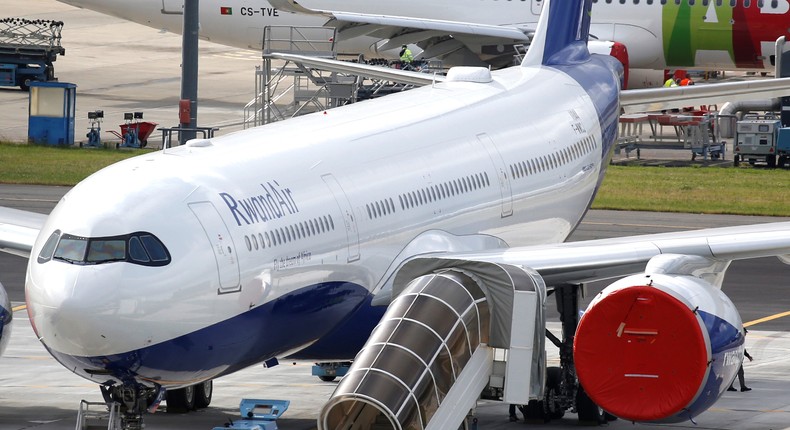 A Rwandair commercial passenger jet is pictured in Blagnac near Toulouse, France, May 29, 2019. 