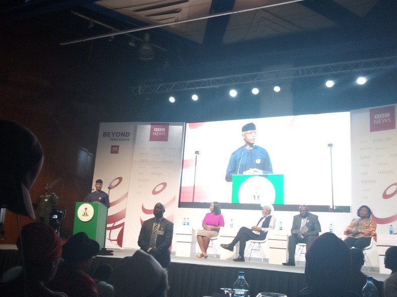 Vice President, Yemj Osinbajo, says fake photo of him and strippers almost got him in trouble with his wife, Dolapo. 